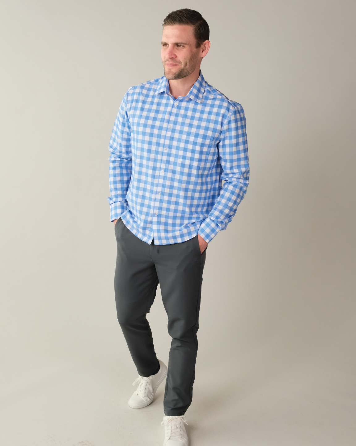 Range Shirt - Ocean Blue and White Large Gingham
