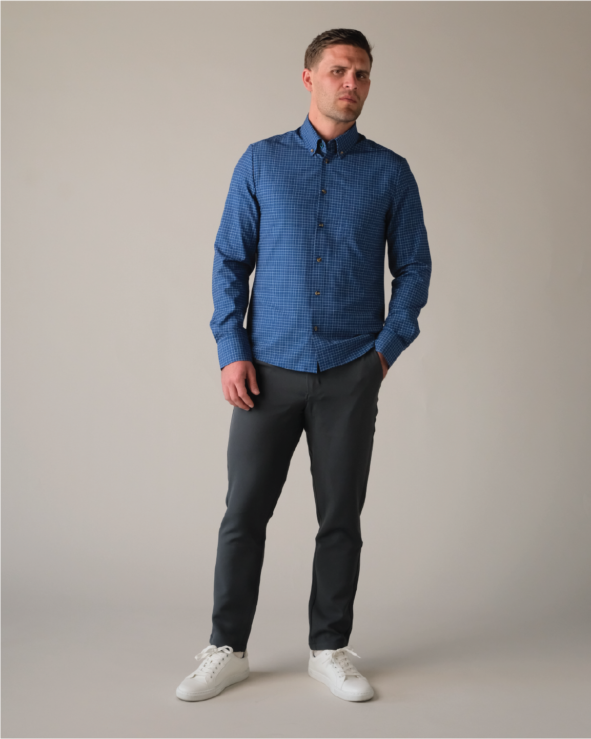 Range Shirt - Navy w/ White and Blue Check