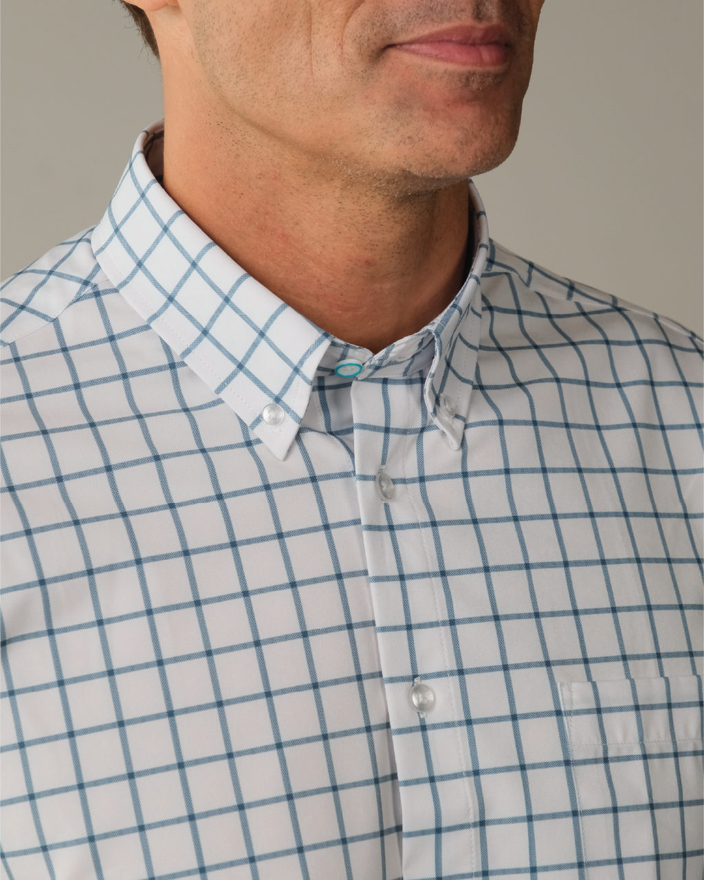Range Shirt - White w/ Ocean Blue Windowpane