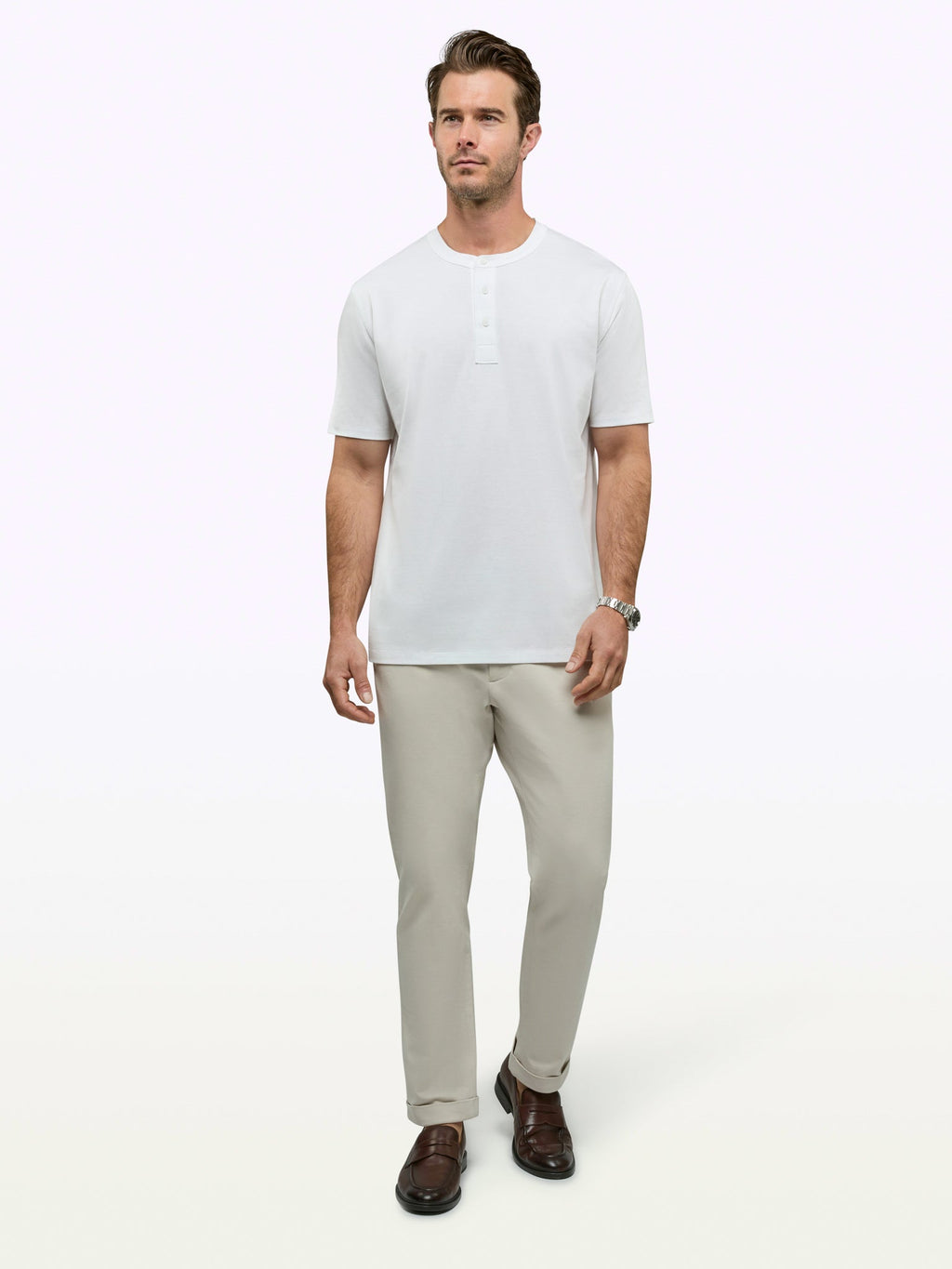 SoHo Pima Henley Tee | White Classic-Fit