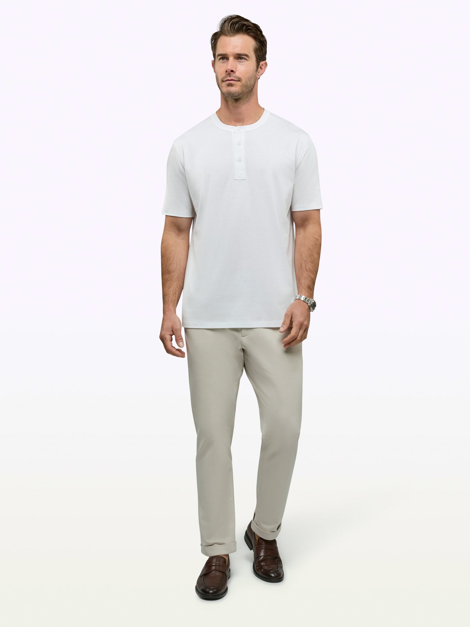 SoHo Pima Henley Tee | White Classic-Fit