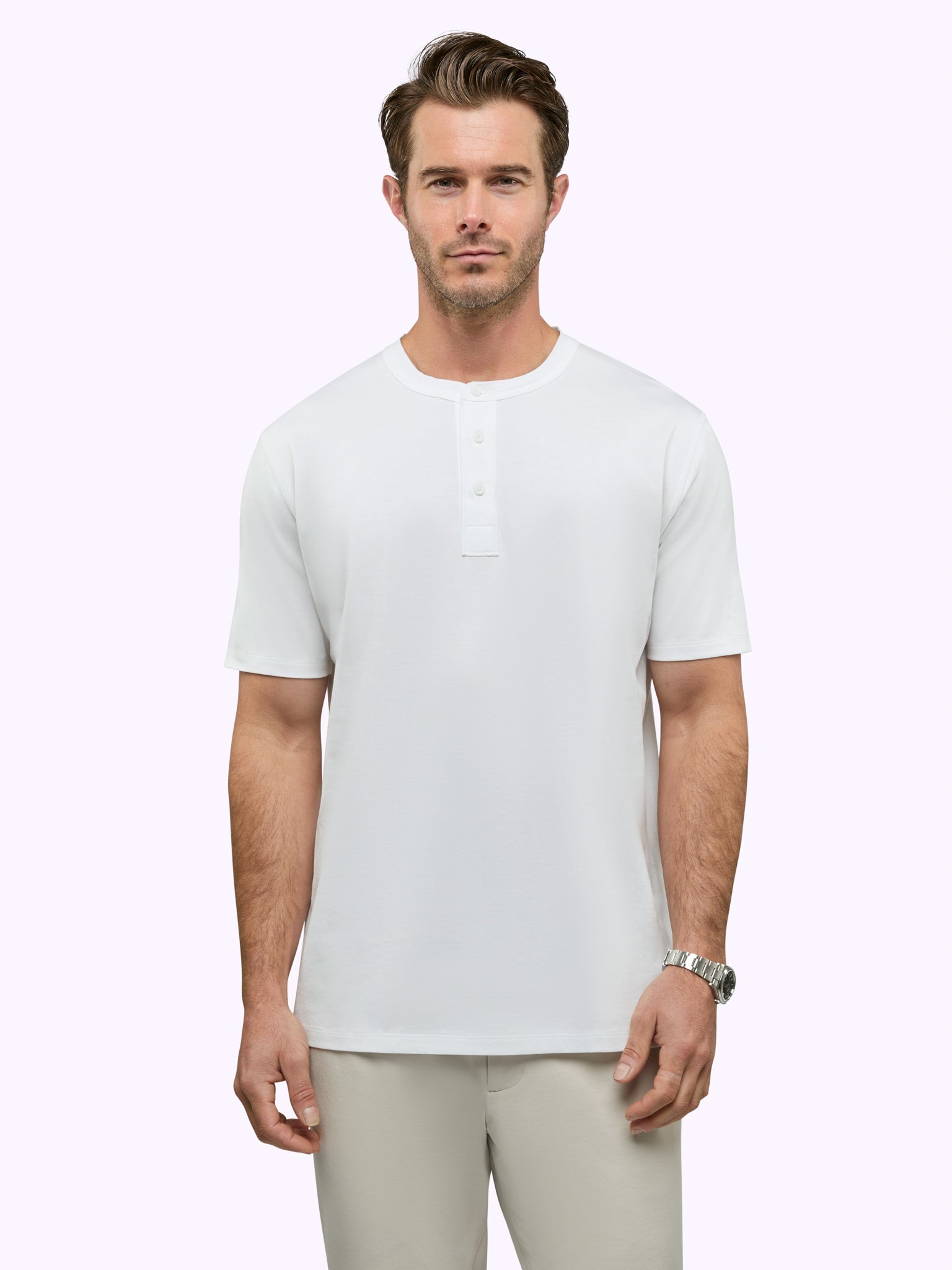 SoHo Pima Henley Tee | White Classic-Fit